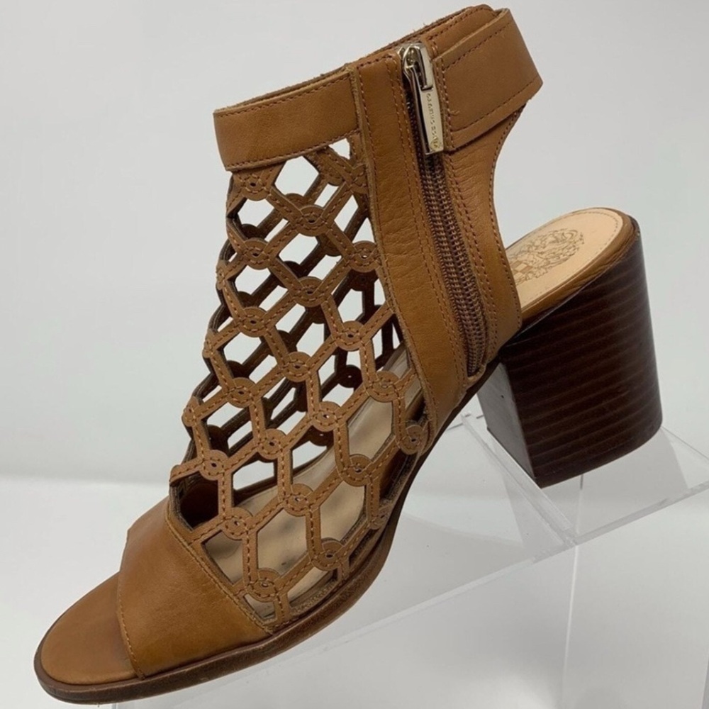 Brown Cutout Block Heel Sandals